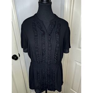 Torrid Women's Plus Size 2 Black Ruffle Flutter Sleeve Blouse Casual